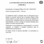 Comunicado de la Fundación clínica de Bogotá, caso del antentado al Senador Miguel Uribe Turbay