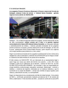SALUD …. A la cárcel gerente regional noroccidente de la Nueva EPS Salomé Henao González,  por desacato …