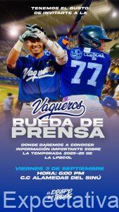 La organización del equipo de béisbol profesional Vaqueros de Montería, nos ha invitado a su Rueda de Prensa.